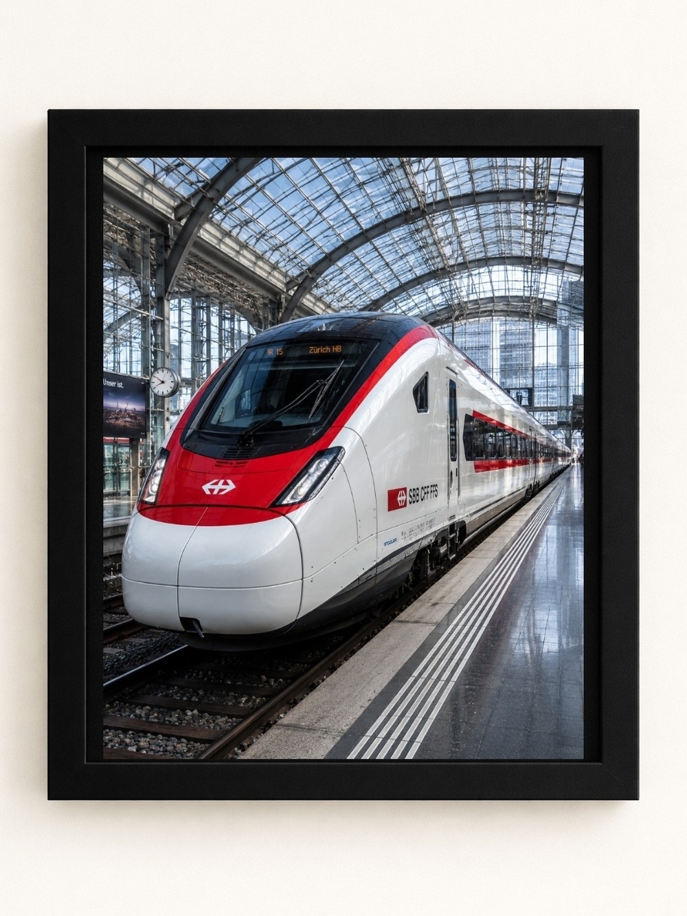 Red & White High-Speed Train A.I. Art Print 8x10 Frame